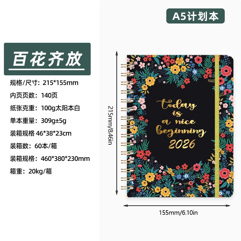 2026 High-Quality Aesthetic Ins-Style Planner English Version Spiral Weekly Diary A5 Notebook - Image 1